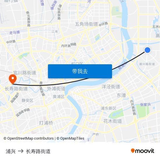 浦兴 to 长寿路街道 map