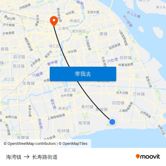 海湾镇 to 长寿路街道 map