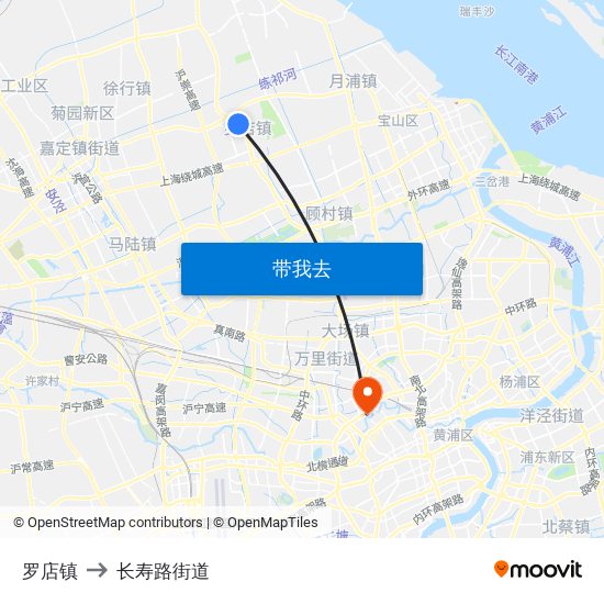 罗店镇 to 长寿路街道 map