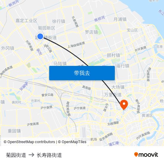 菊园街道 to 长寿路街道 map