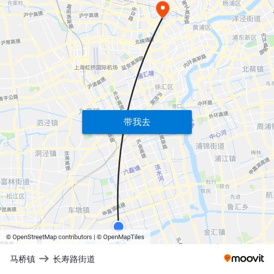 马桥镇 to 长寿路街道 map