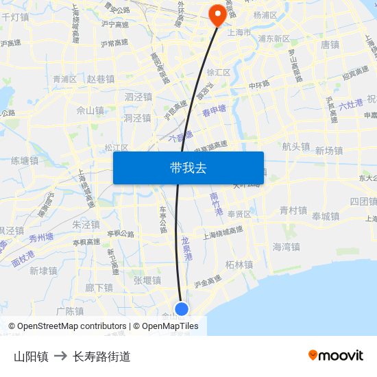 山阳镇 to 长寿路街道 map