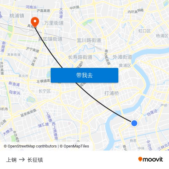 上钢 to 长征镇 map