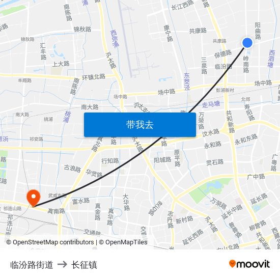 临汾路街道 to 长征镇 map