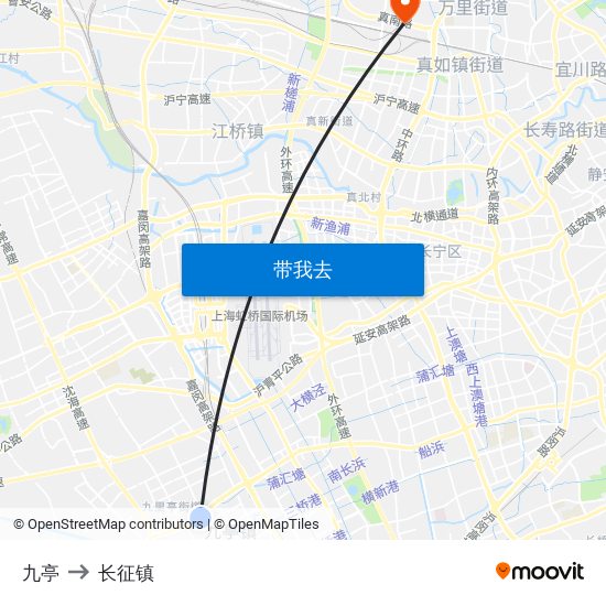 九亭 to 长征镇 map