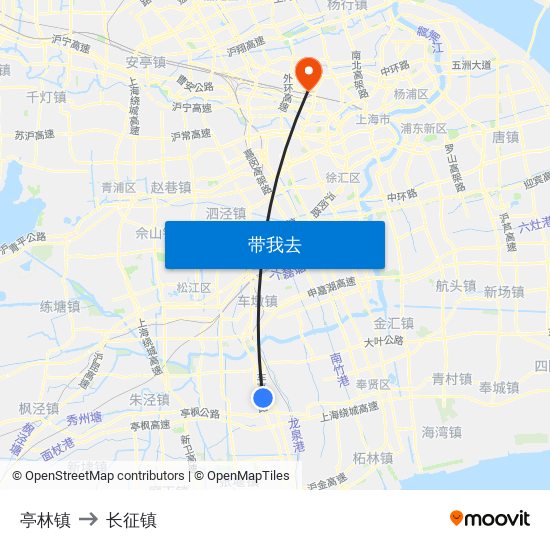 亭林镇 to 长征镇 map