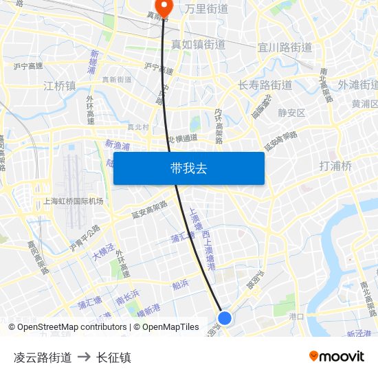 凌云路街道 to 长征镇 map