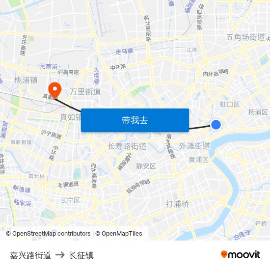 嘉兴路街道 to 长征镇 map