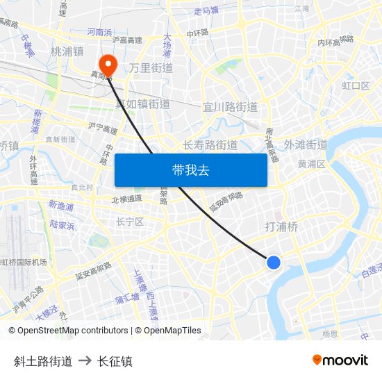 斜土路街道 to 长征镇 map