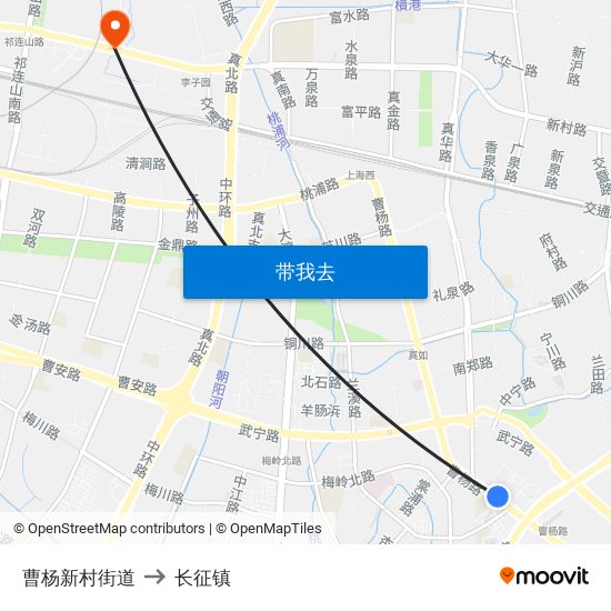 曹杨新村街道 to 长征镇 map