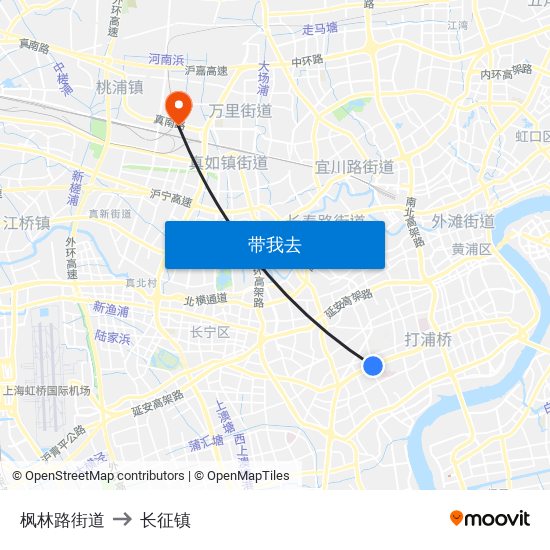 枫林路街道 to 长征镇 map