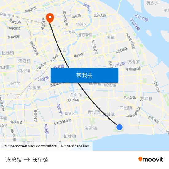 海湾镇 to 长征镇 map