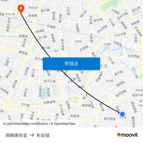 湖南路街道 to 长征镇 map