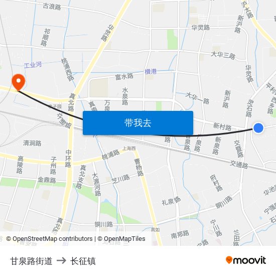 甘泉路街道 to 长征镇 map