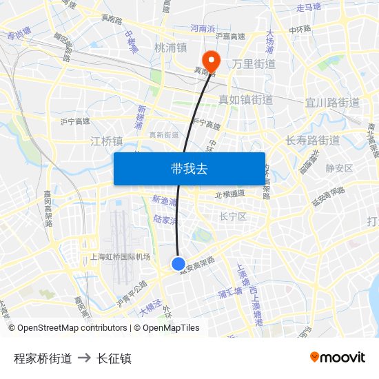 程家桥街道 to 长征镇 map