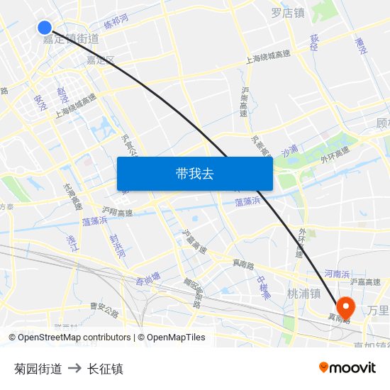 菊园街道 to 长征镇 map
