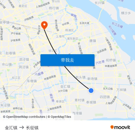 金汇镇 to 长征镇 map