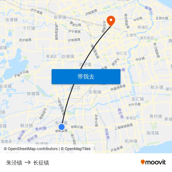 朱泾镇 to 长征镇 map