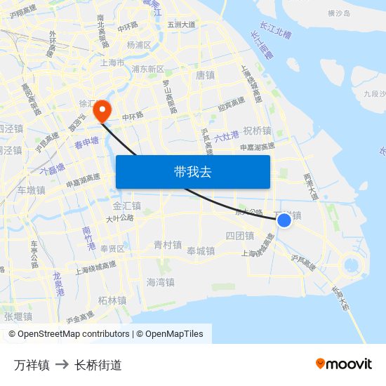 万祥镇 to 长桥街道 map