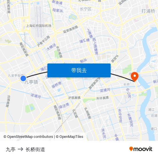 九亭 to 长桥街道 map