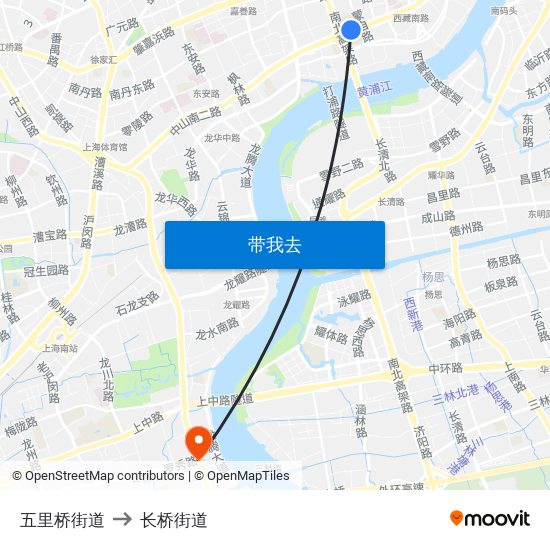 五里桥街道 to 长桥街道 map