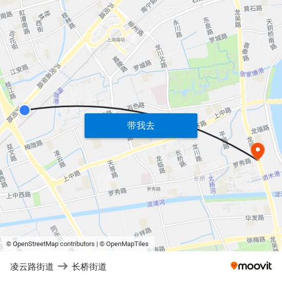 凌云路街道 to 长桥街道 map