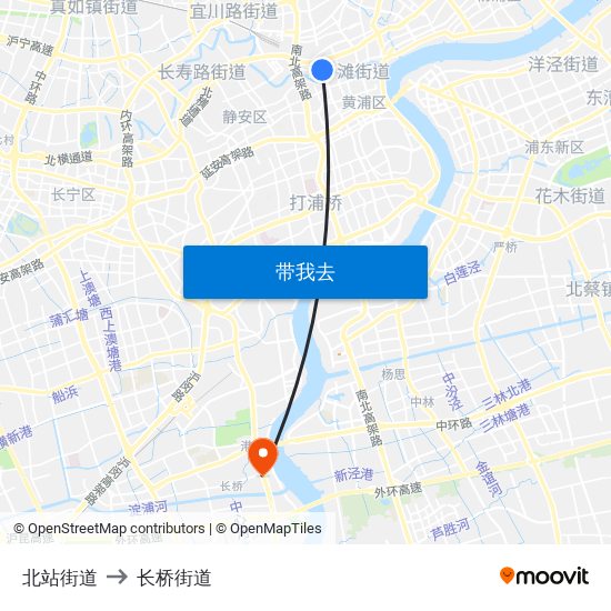 北站街道 to 长桥街道 map