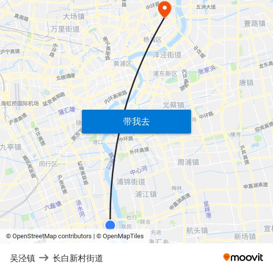 吴泾镇 to 长白新村街道 map