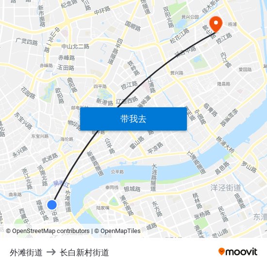 外滩街道 to 长白新村街道 map