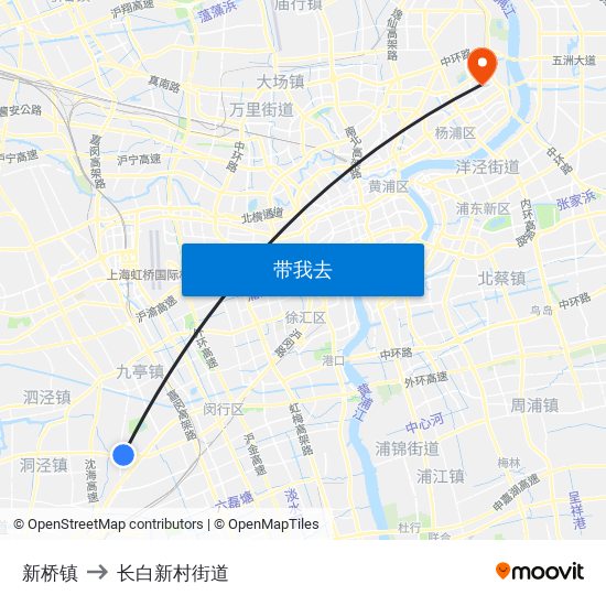 新桥镇 to 长白新村街道 map