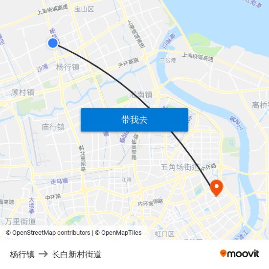 杨行镇 to 长白新村街道 map