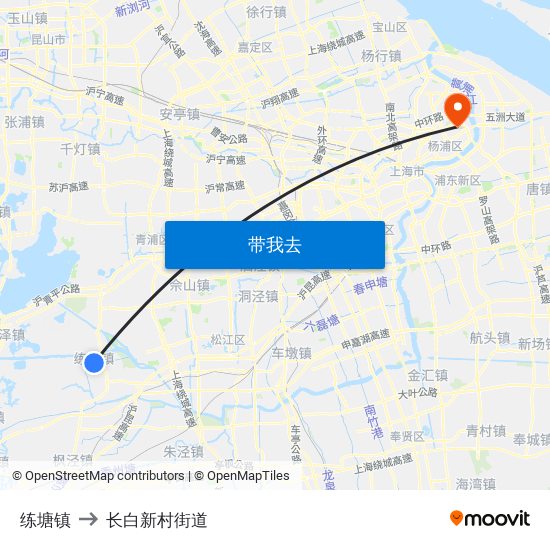 练塘镇 to 长白新村街道 map