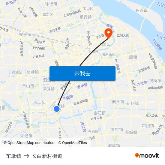 车墩镇 to 长白新村街道 map