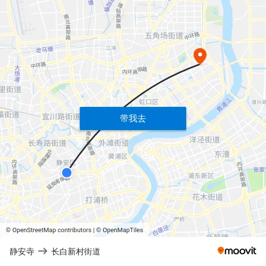 静安寺 to 长白新村街道 map