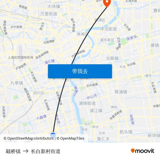 颛桥镇 to 长白新村街道 map