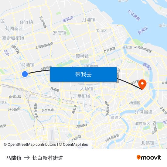 马陆镇 to 长白新村街道 map