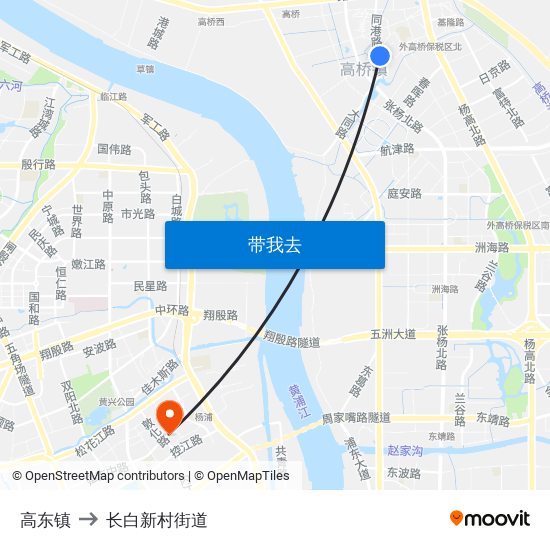 高东镇 to 长白新村街道 map