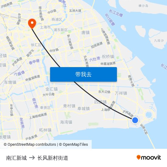 南汇新城 to 长风新村街道 map