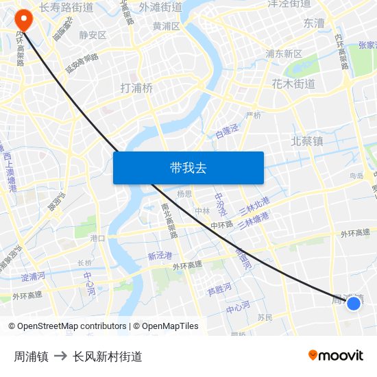 周浦镇 to 长风新村街道 map