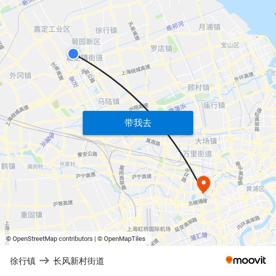 徐行镇 to 长风新村街道 map