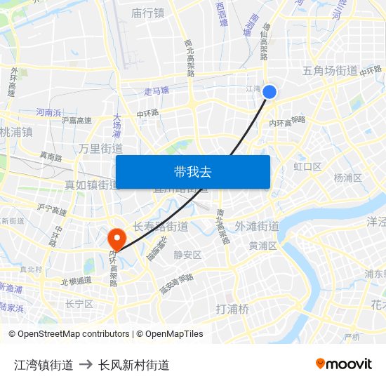 江湾镇街道 to 长风新村街道 map