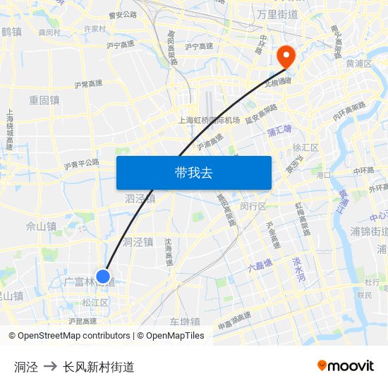 洞泾 to 长风新村街道 map