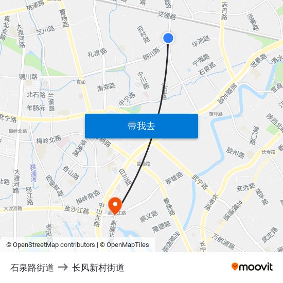 石泉路街道 to 长风新村街道 map