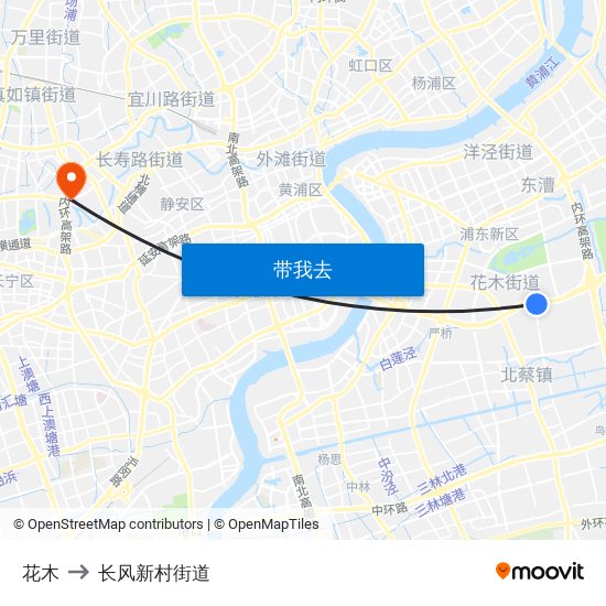 花木 to 长风新村街道 map