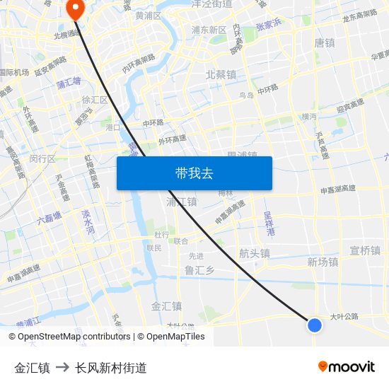 金汇镇 to 长风新村街道 map