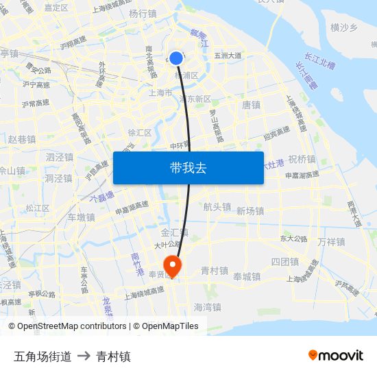 五角场街道 to 青村镇 map
