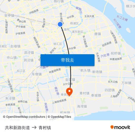 共和新路街道 to 青村镇 map