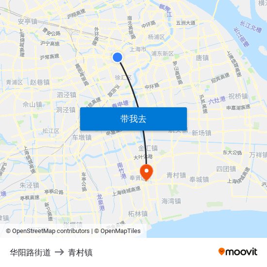 华阳路街道 to 青村镇 map