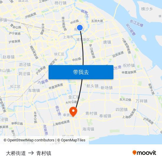 大桥街道 to 青村镇 map