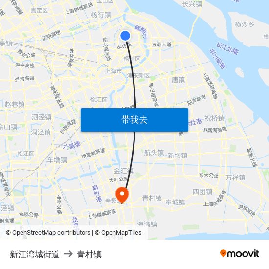新江湾城街道 to 青村镇 map